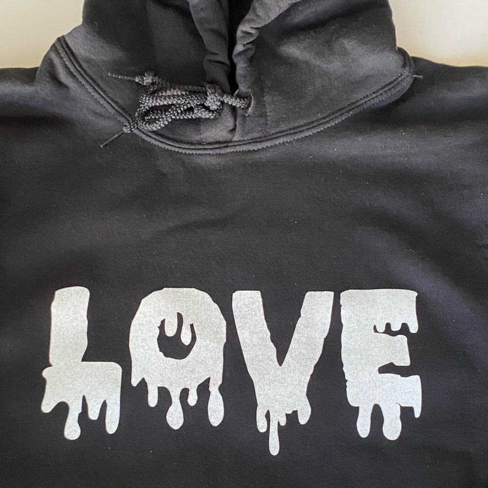 Custom Glitter LOVE Pull Over Hoodie Black|White